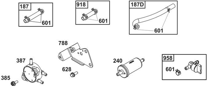 Fuel Supply Group Diagram and Parts List for 385446-0465-B5 200000 - 399999 Briggs and Stratton Engine